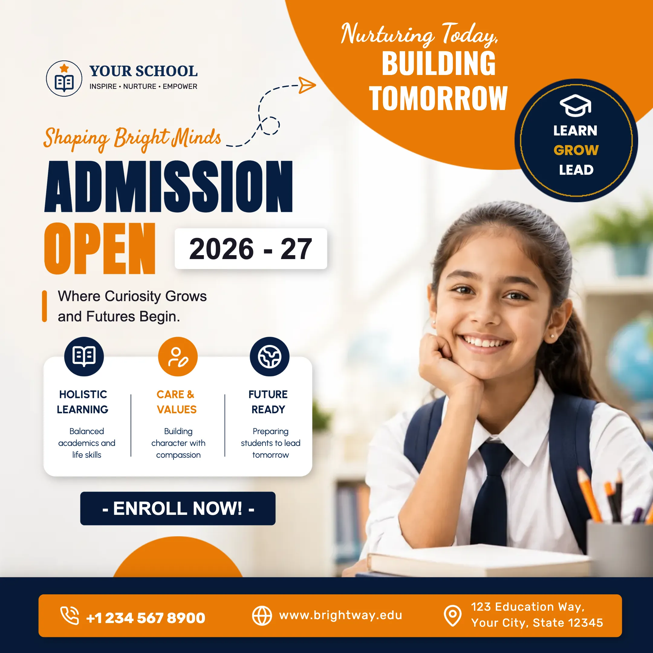 Admission Open 2026-27 School Enrollment Social Media Poster Template