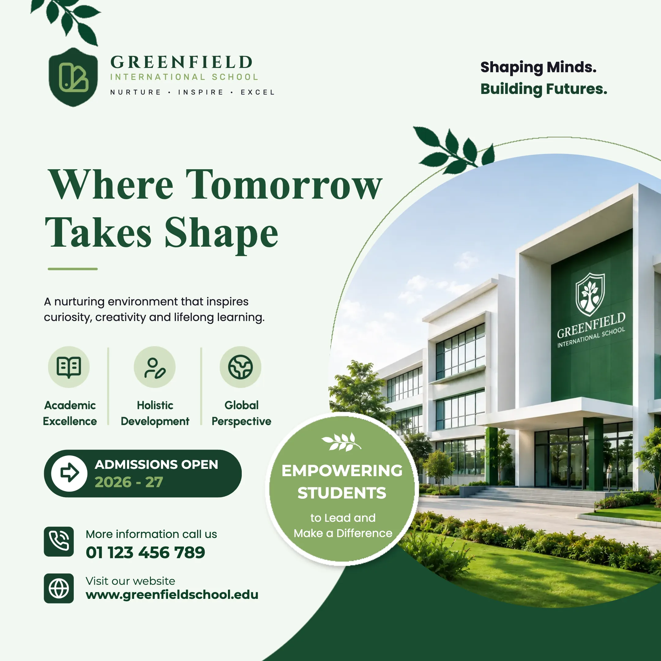 Where Tomorrow Takes Shape School Admissions Social Media Poster Template