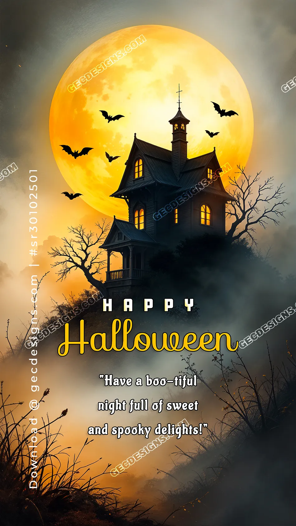 Happy Halloween Haunted House, Full Moon, Fog, and Flying Bats Spooky Night Video