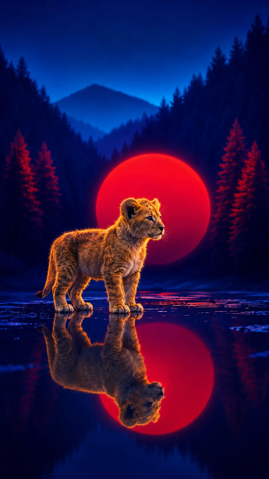 iPhone Live Wallpaper HD Video with Lion Cub and Red Moon Forest
