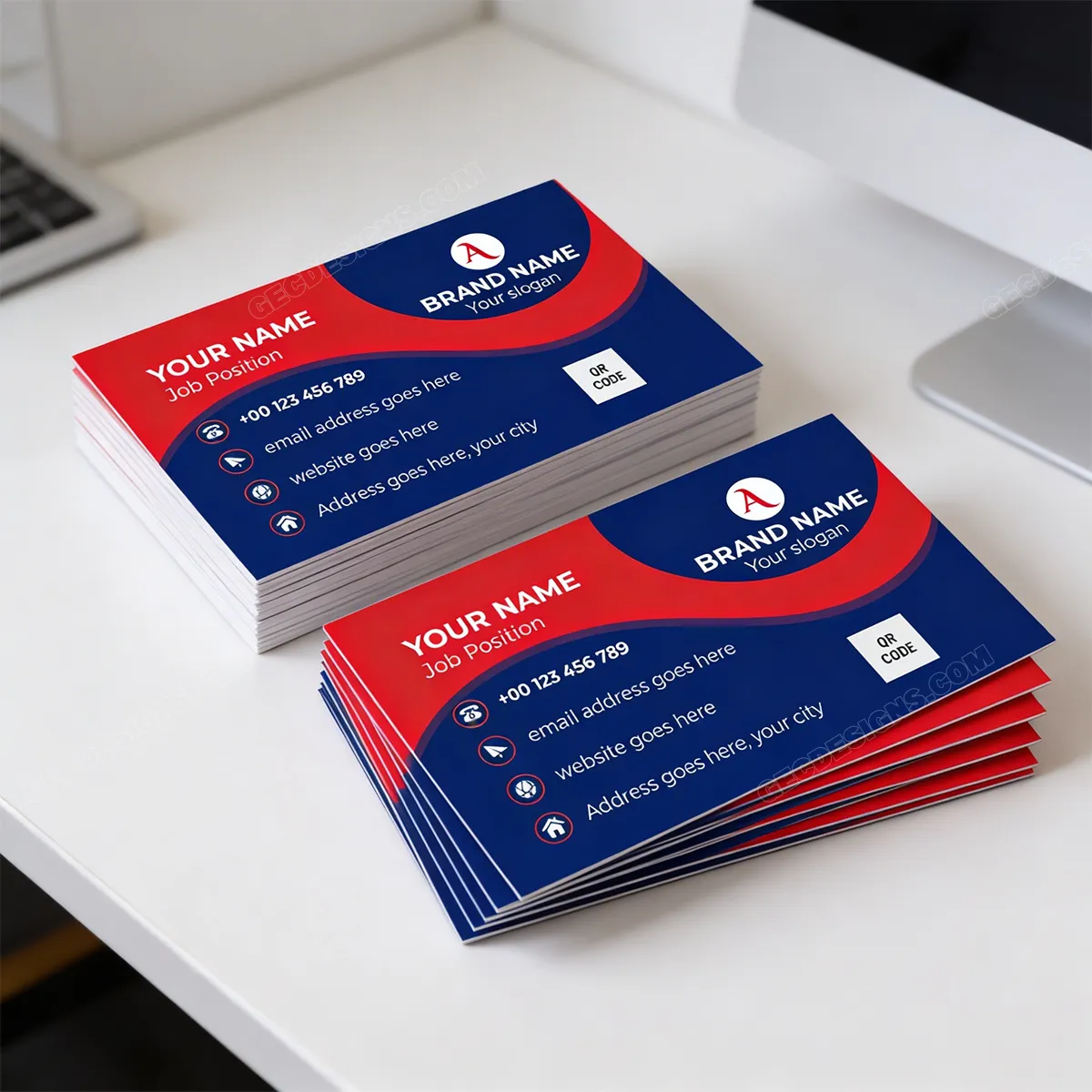 Bold Red And Blue Visiting Card Design For Corporate Professionals Sr28022606 Mockup Two