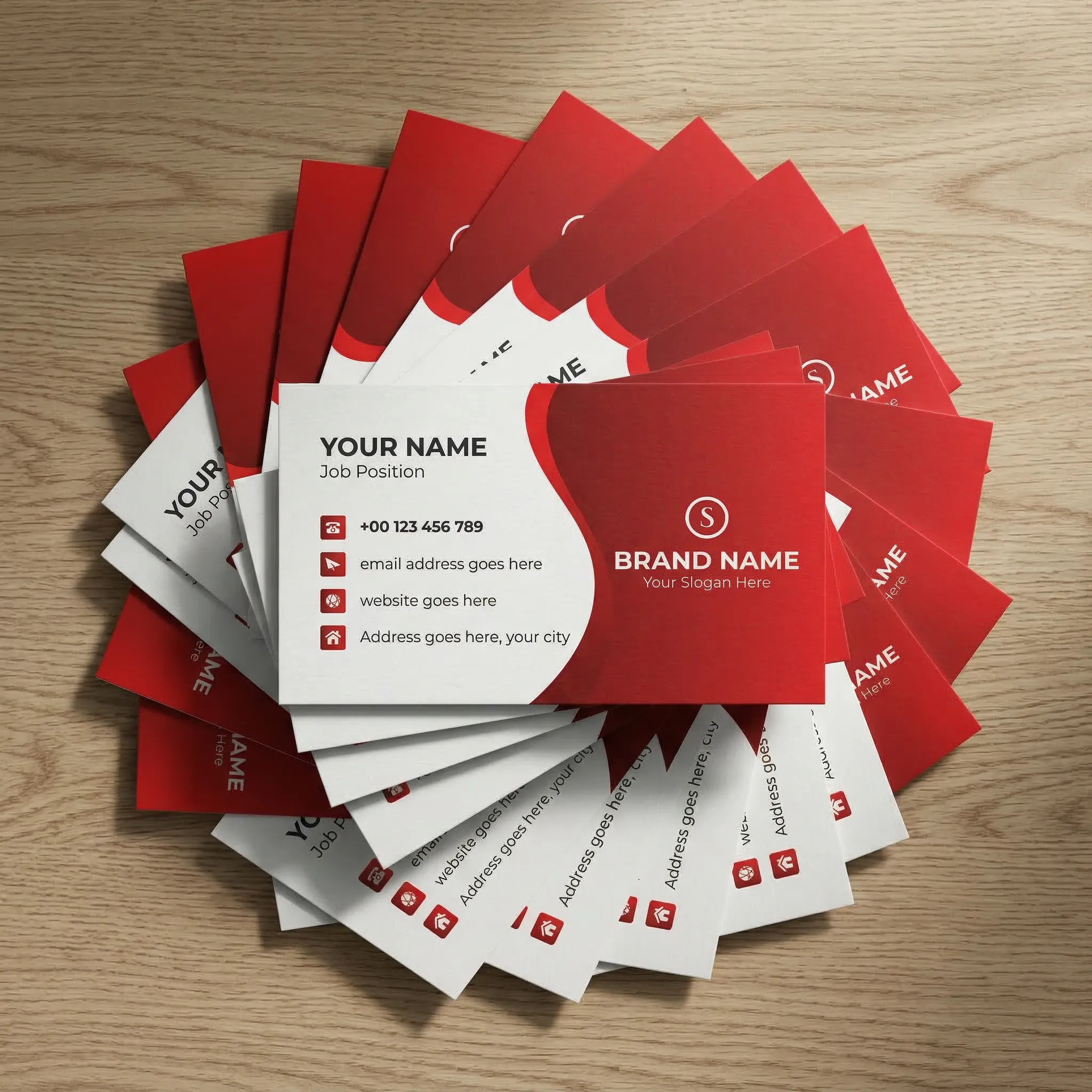Bold Red Corporate Visiting Card Design With Modern Wave Layout Sr12032610 Mockup Two
