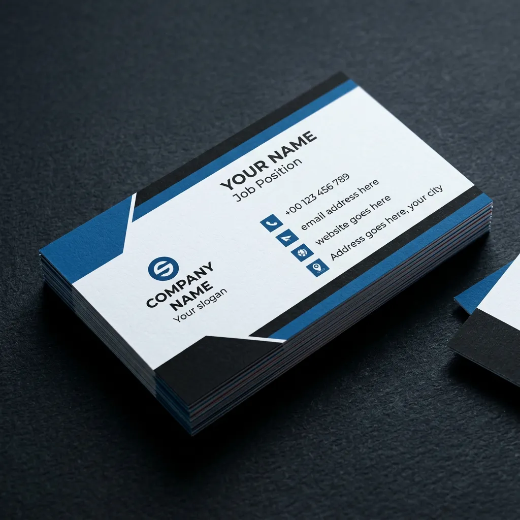 Business card template with blue and white design for professional branding