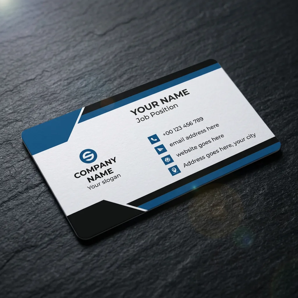 Business card template with blue and white design for professional branding mockup two