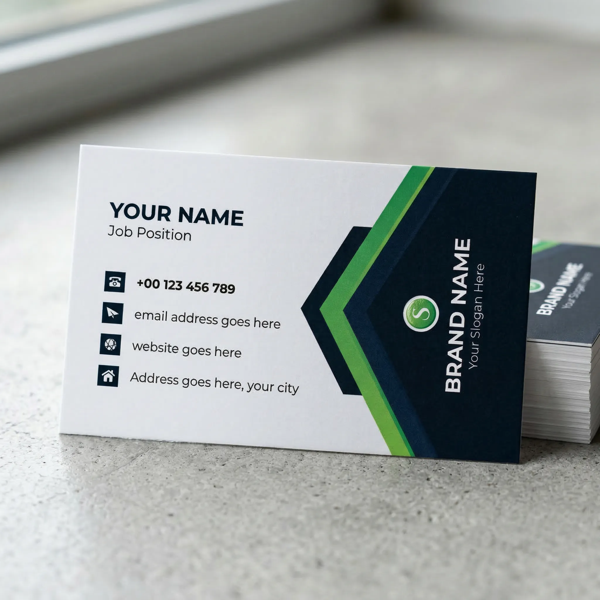Creative Green Corporate Visiting Card Template For Business Professionals Sr12032603 Mockup One