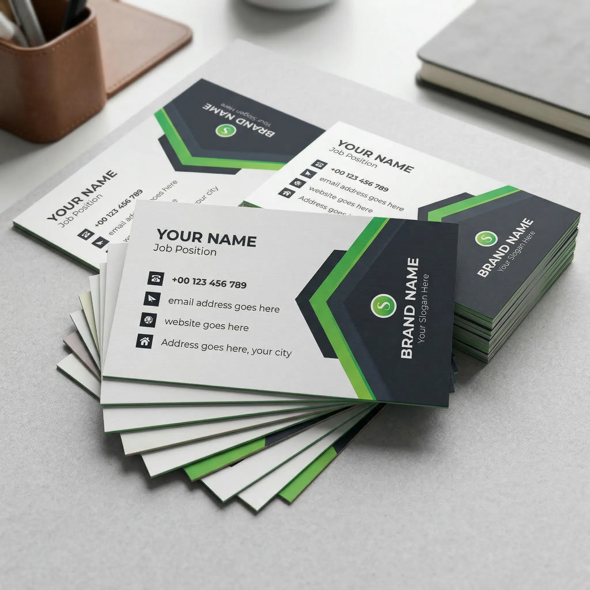 Creative Green Corporate Visiting Card Template For Business Professionals Sr12032603 Mockup Two