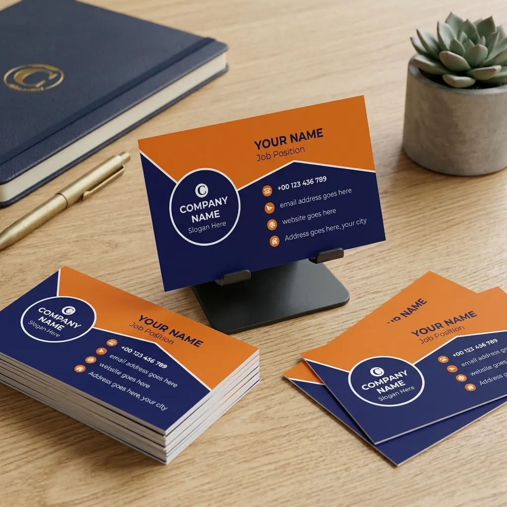 Creative Orange And Navy Corporate Visiting Card Template For Professional Branding Sr29032603 Mockup One