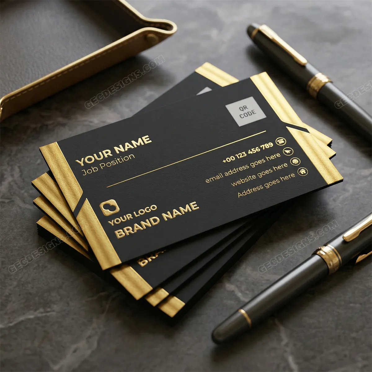 Elegant Black And Gold Business Card Template With Modern Qr Code Design Sr13112506 Mockup One