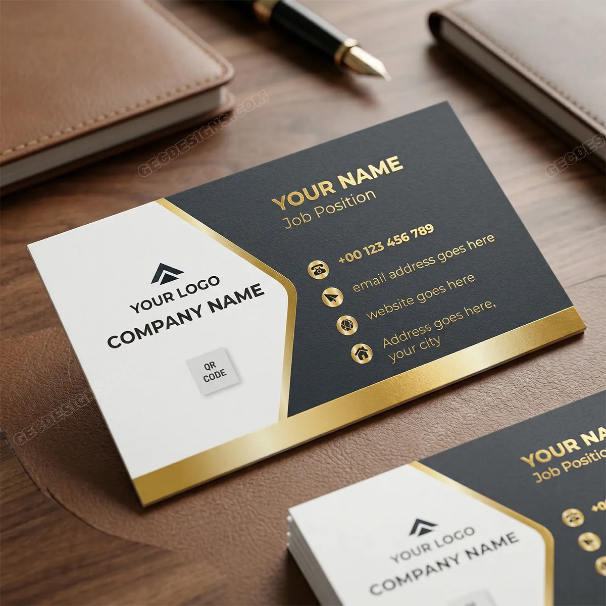 Elegant Professional Business Card Design With Golden Stripes Sr08082403 Mockup One