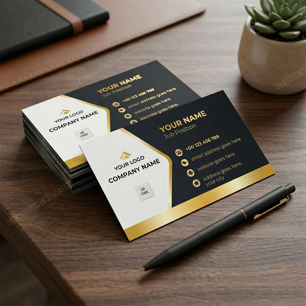 Elegant Professional Business Card Design With Golden Stripes Sr08082403 Mockup Two