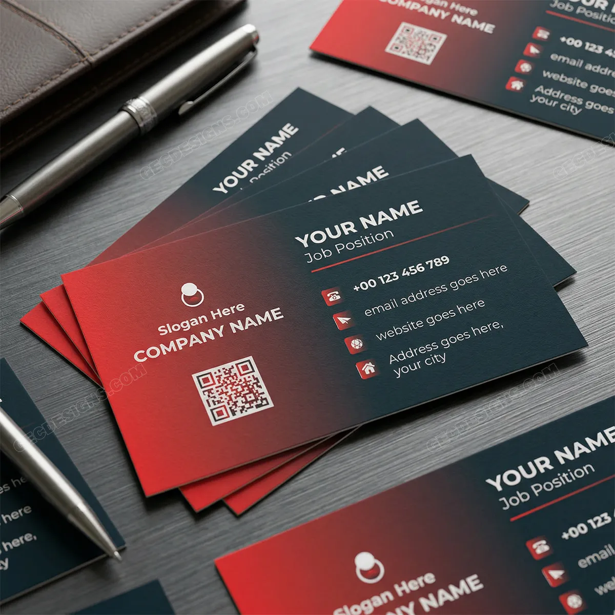 Elegant Red And Black Business Card Template Sr14072502 Mockup One