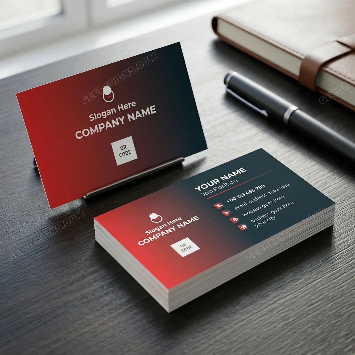 Elegant Red And Black Business Card Template Sr14072502 Mockup Two