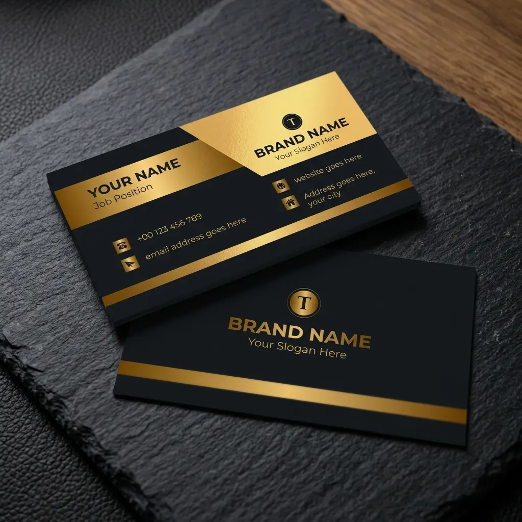 Luxury Gold And Black Corporate Visiting Card Template With Premium Dual Side Business Branding Design Sr29032605 Mockup Two