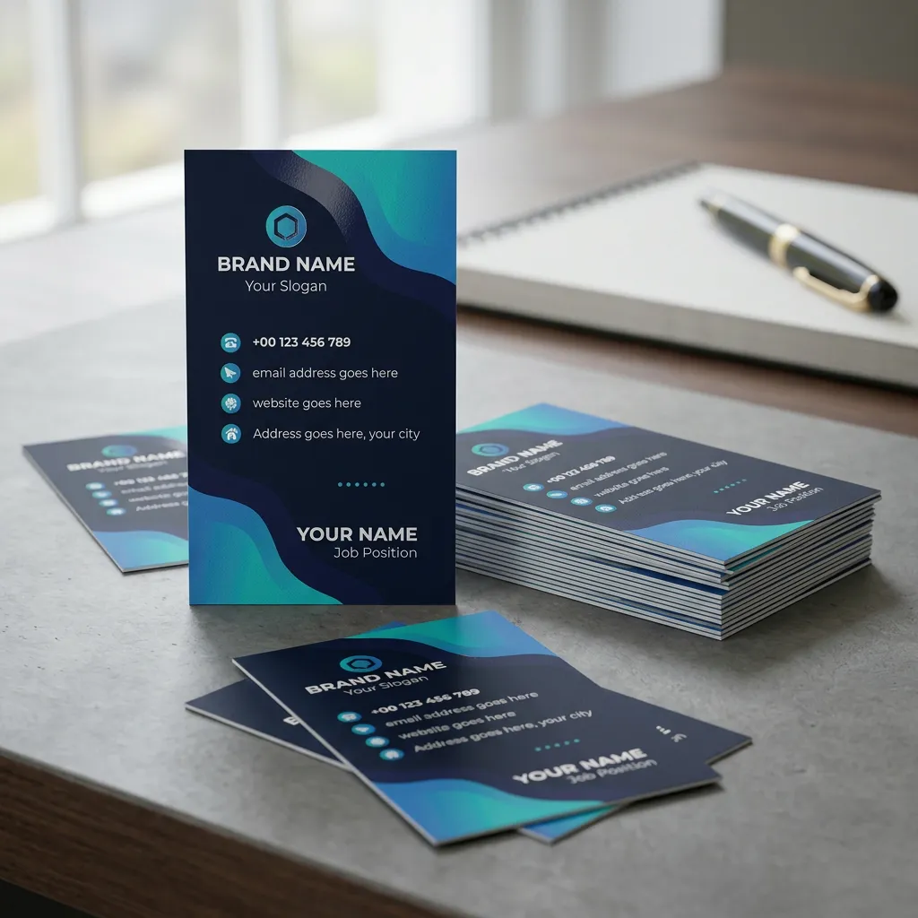 Minimal modern business card with blue gradient flow design and elegant typography mockup one