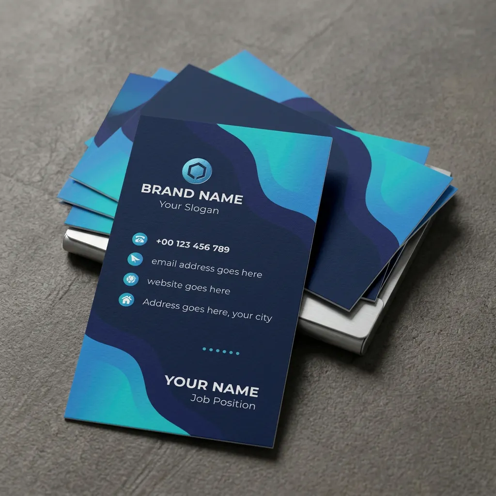 Minimal modern business card with blue gradient flow design and elegant typography mockup two