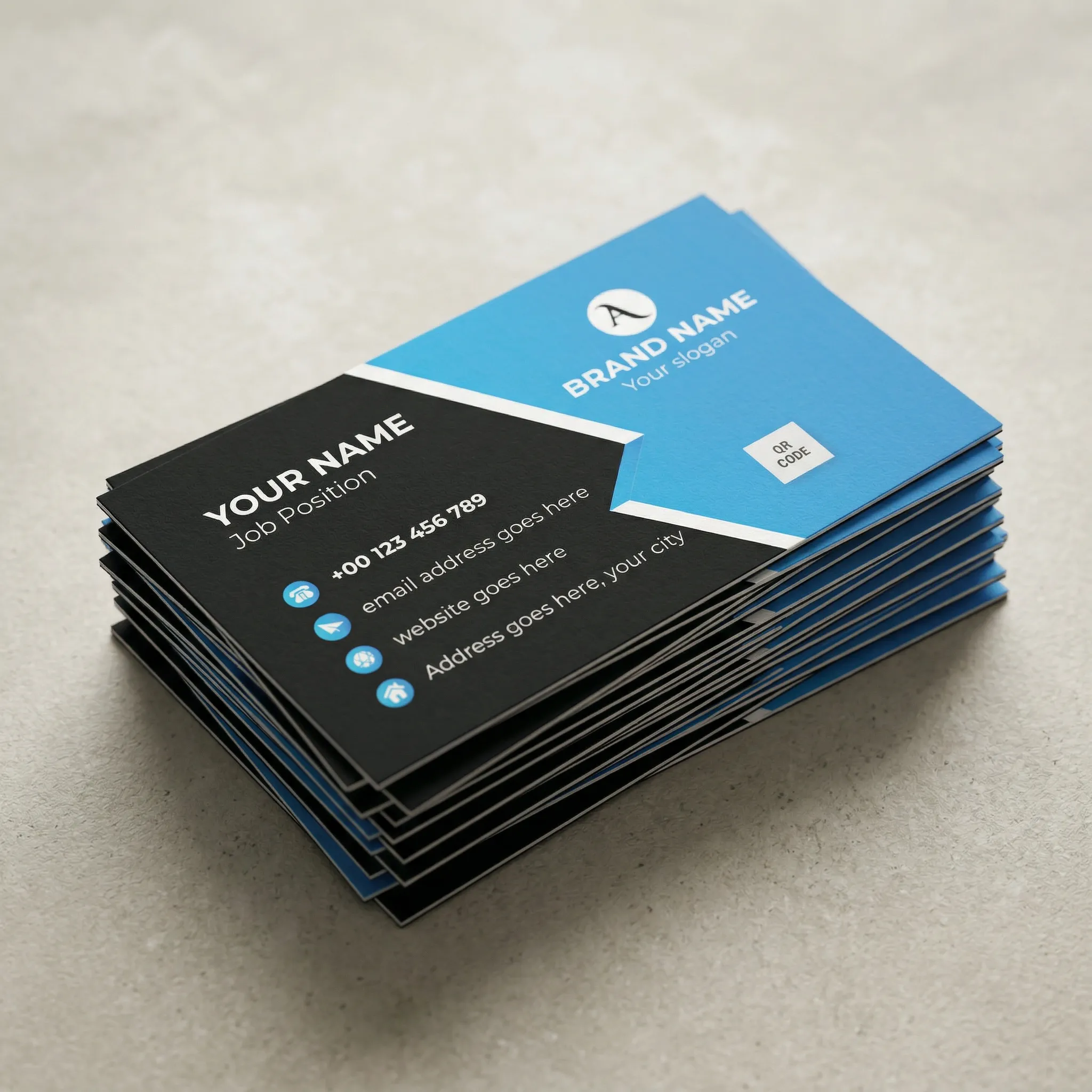 Modern Blue And Black Corporate Visiting Card Design With Qr Code Sr05032601 Mockup One