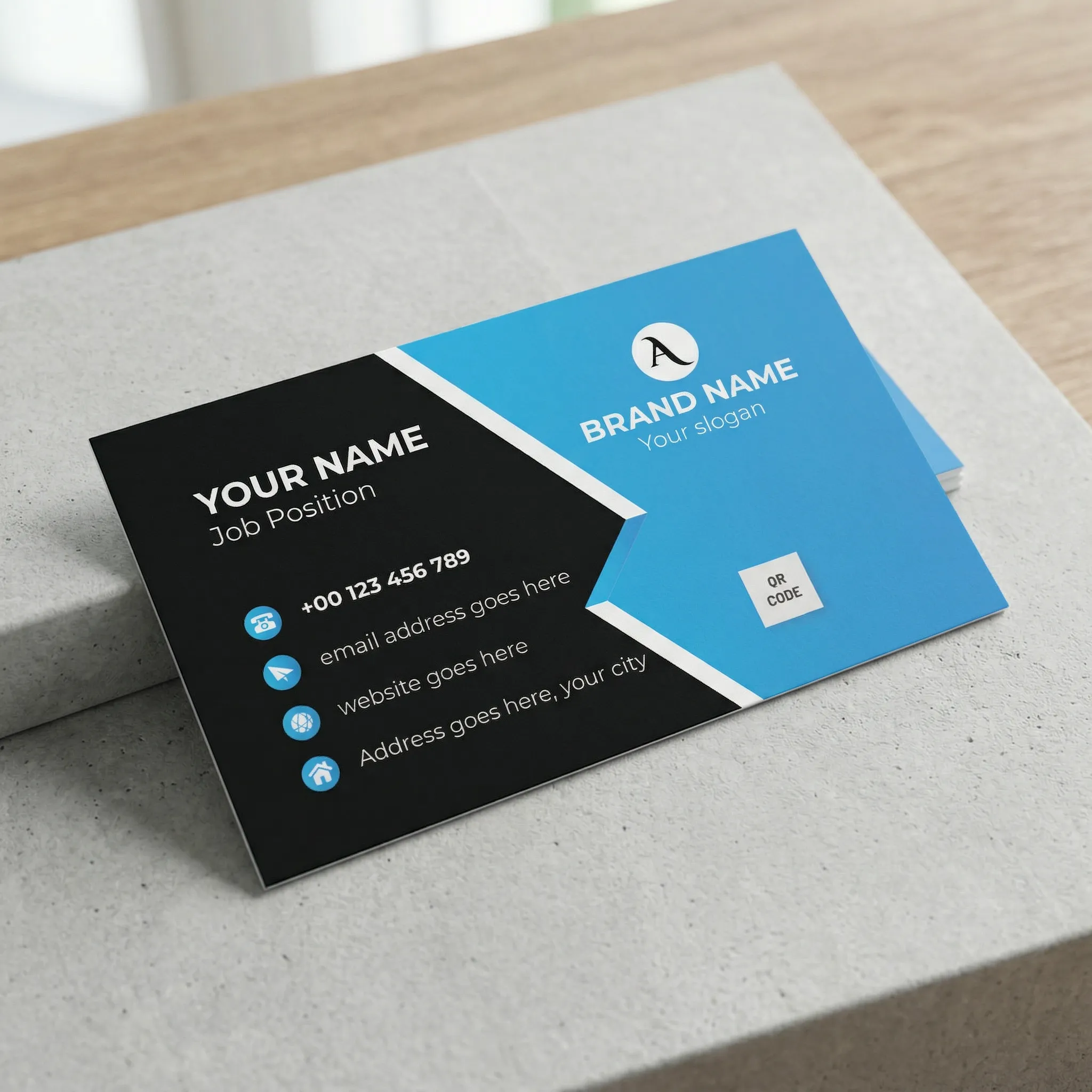 Modern Blue And Black Corporate Visiting Card Design With Qr Code Sr05032601 Mockup Two