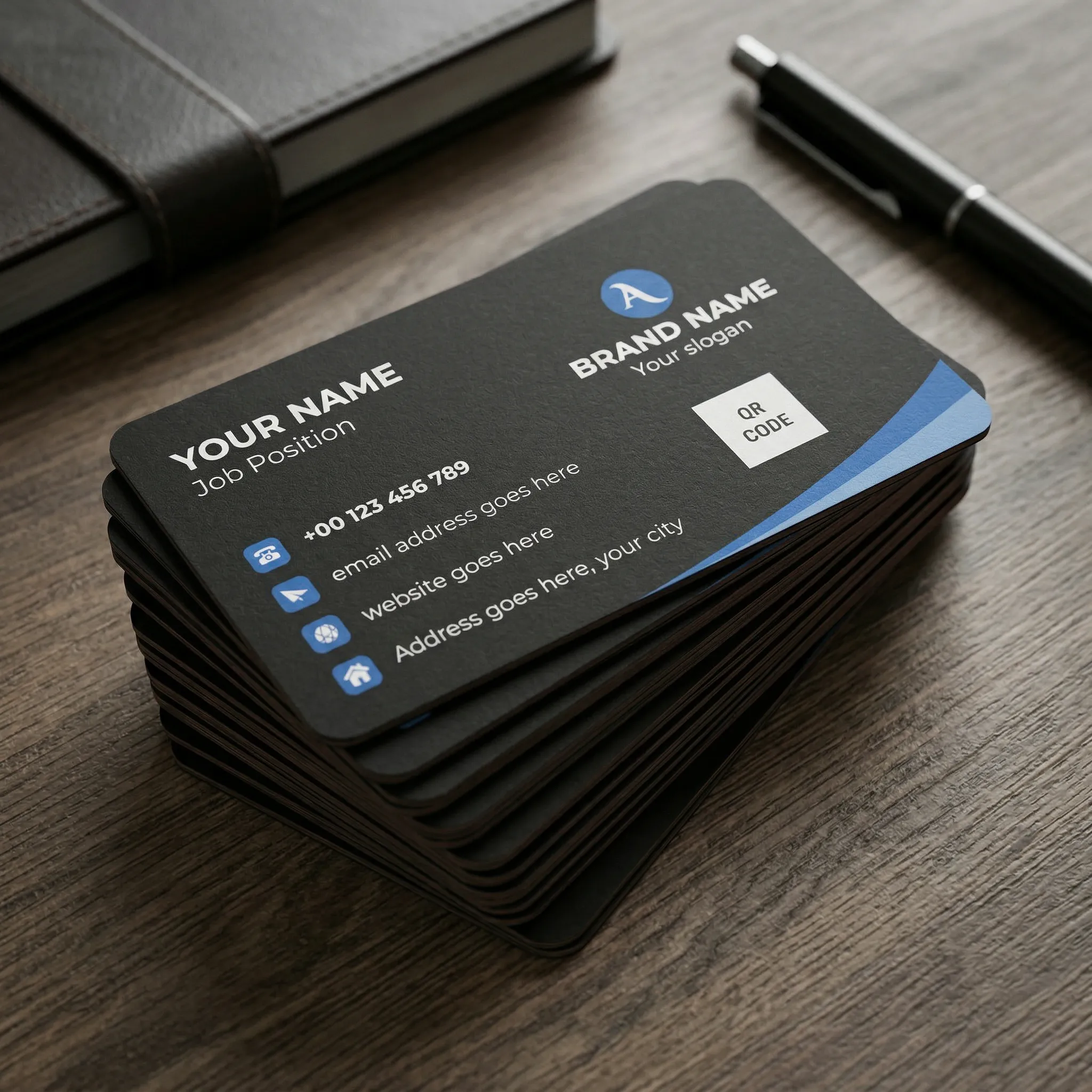 Modern Blue And Black Visiting Card Design For Corporate Professionals Sr05032608 Mockup One