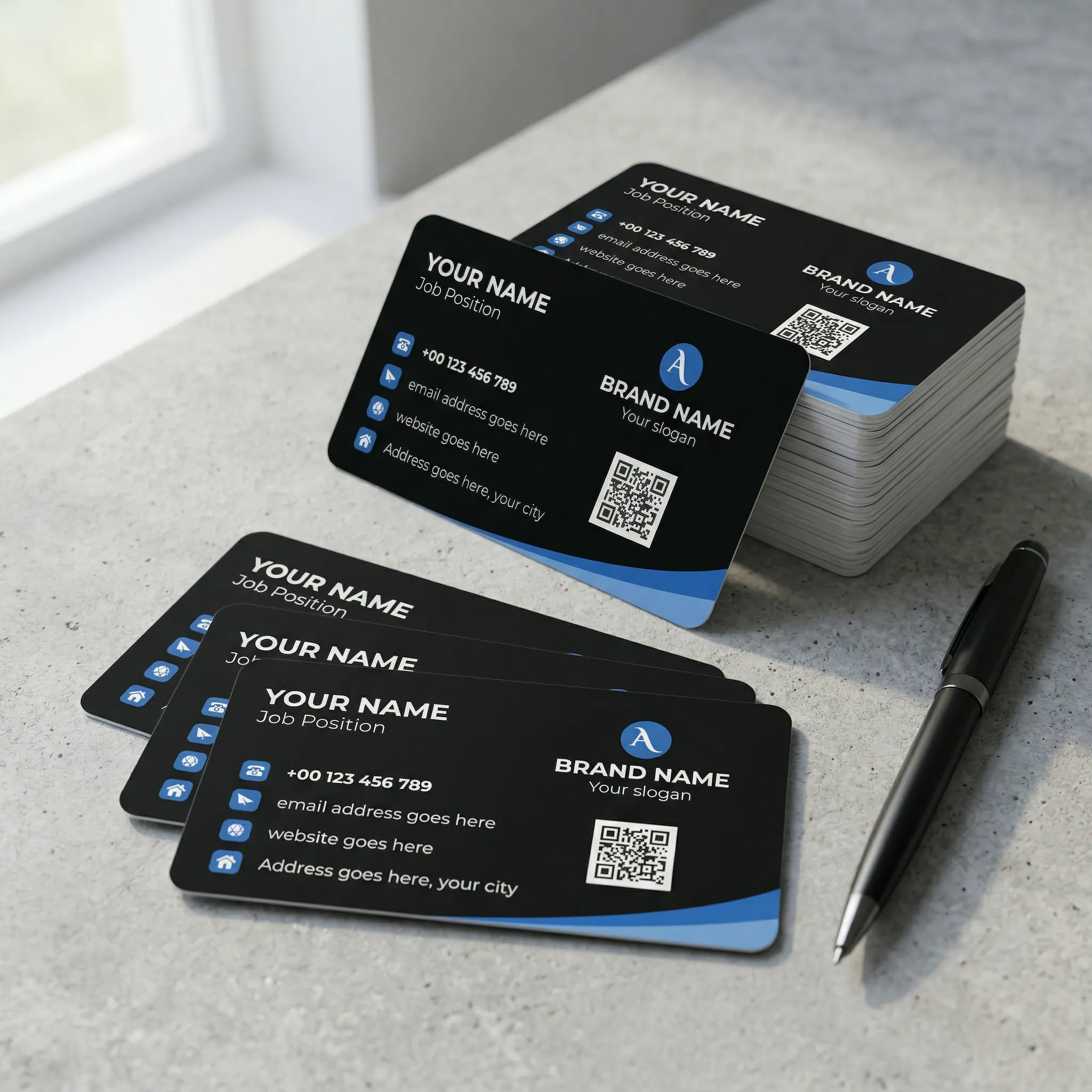 Modern Blue And Black Visiting Card Design For Corporate Professionals Sr05032608 Mockup Two