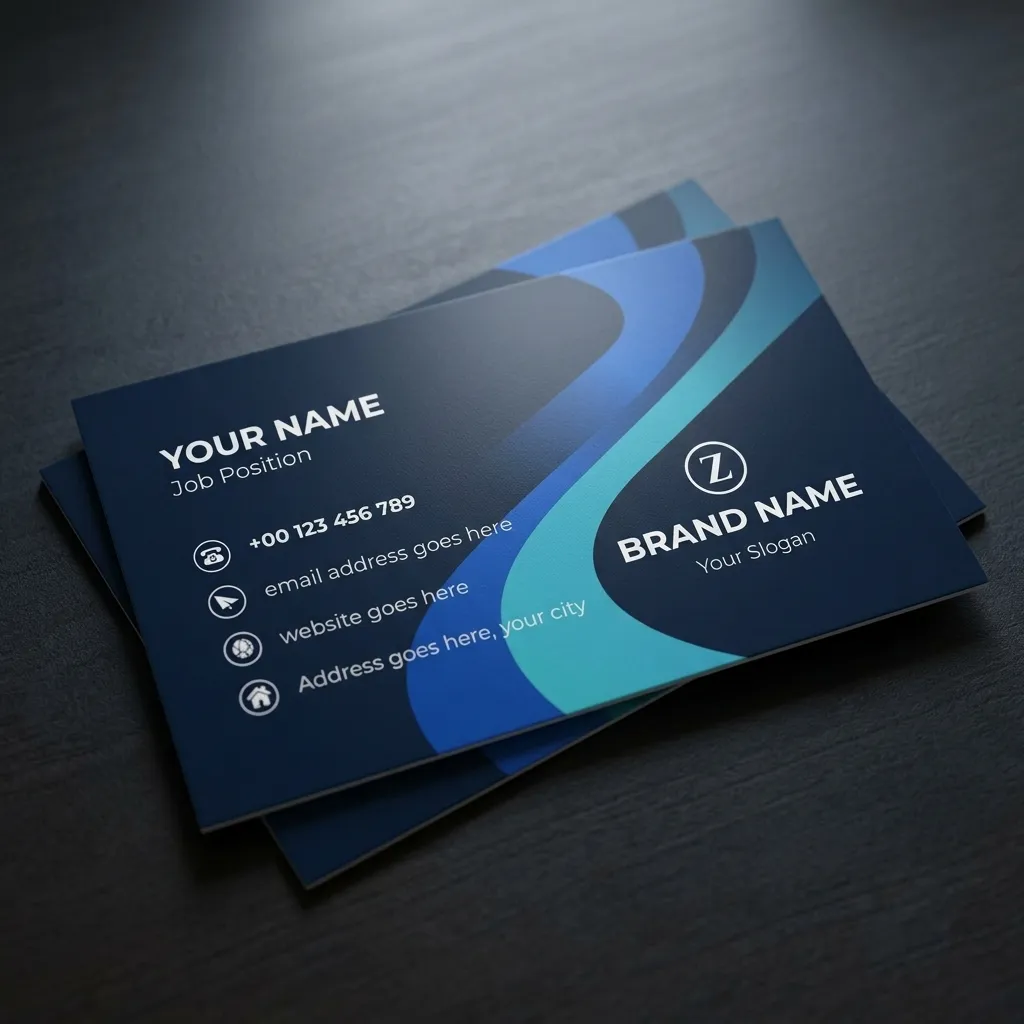 Modern Blue And Teal Corporate Visiting Card Template With Elegant Wave Design For Professional Branding Sr29032609 Mockup One