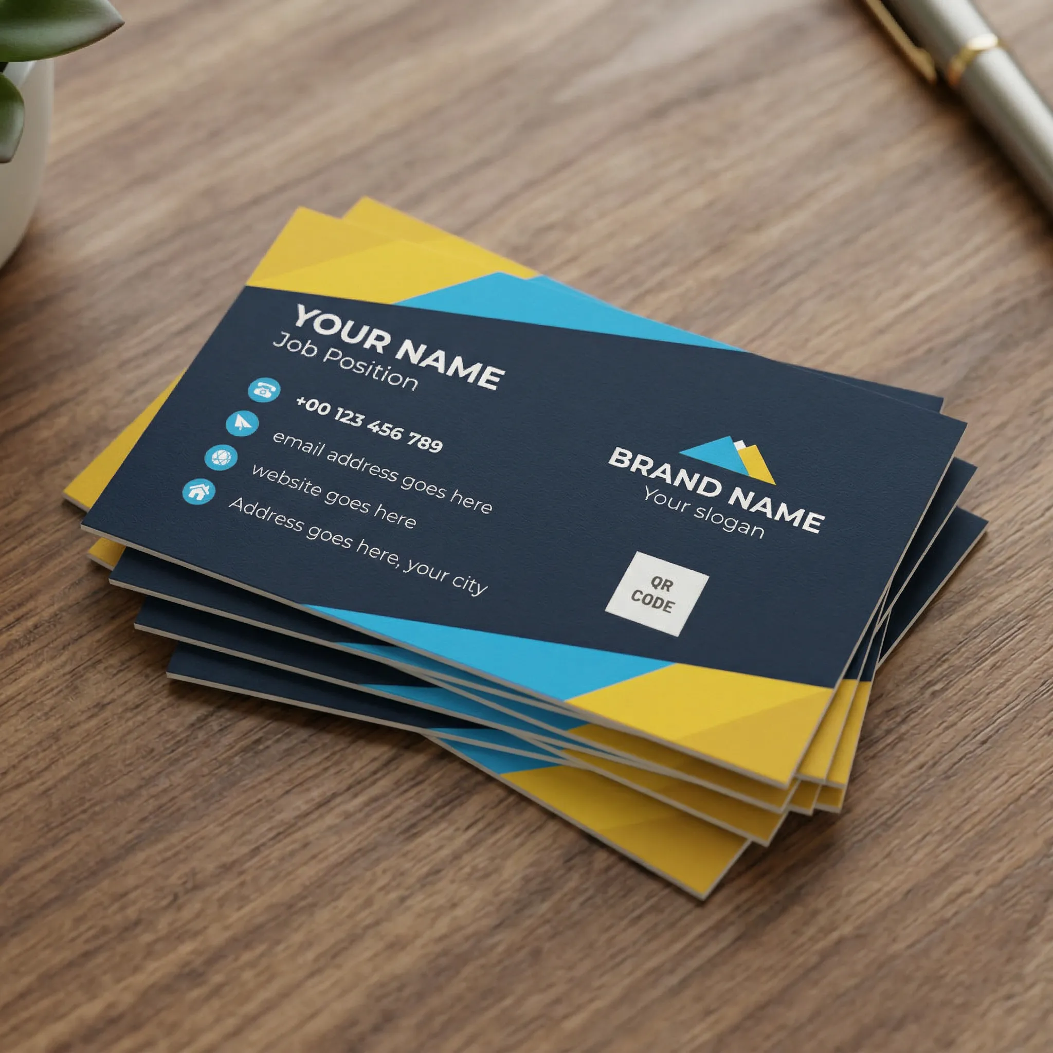 Modern Blue And Yellow Visiting Card Design For Corporate Professionals Sr05032605 Mockup Two