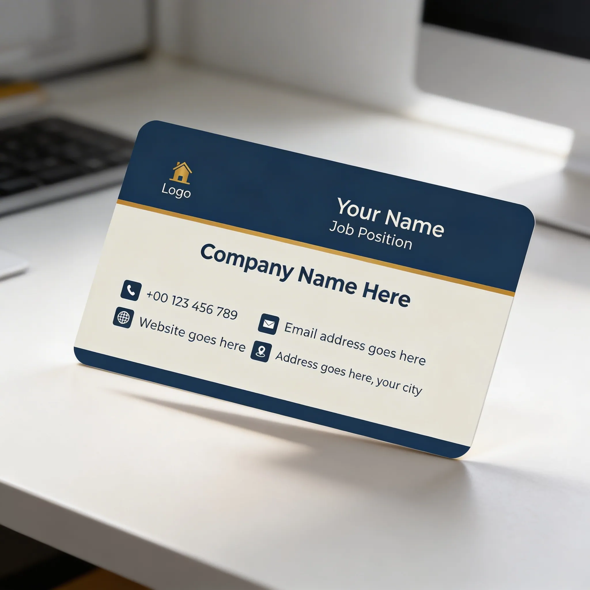 Modern Corporate Visiting Card Design in Navy and Beige Mockup One