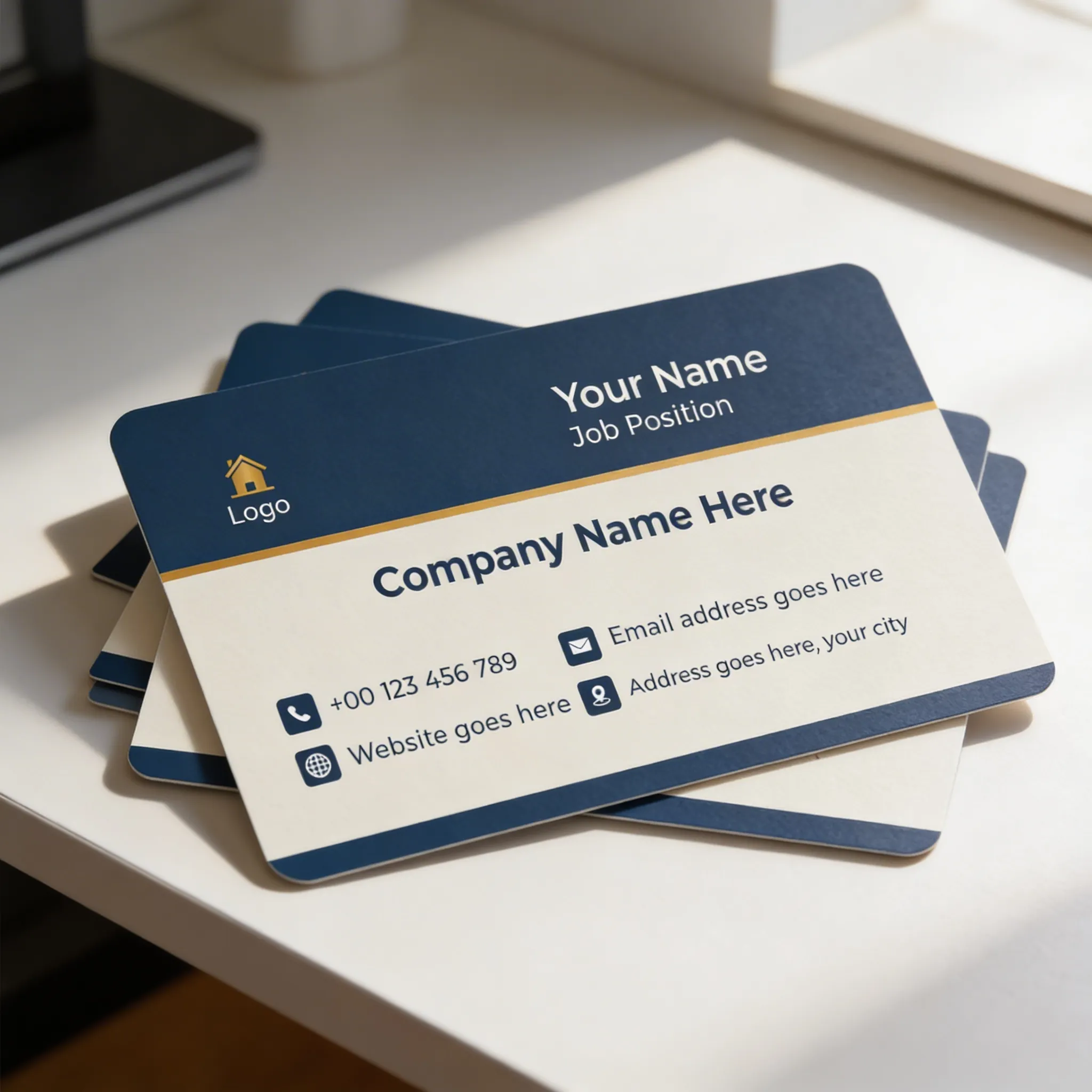 Modern Corporate Visiting Card Design in Navy and Beige Mockup Two