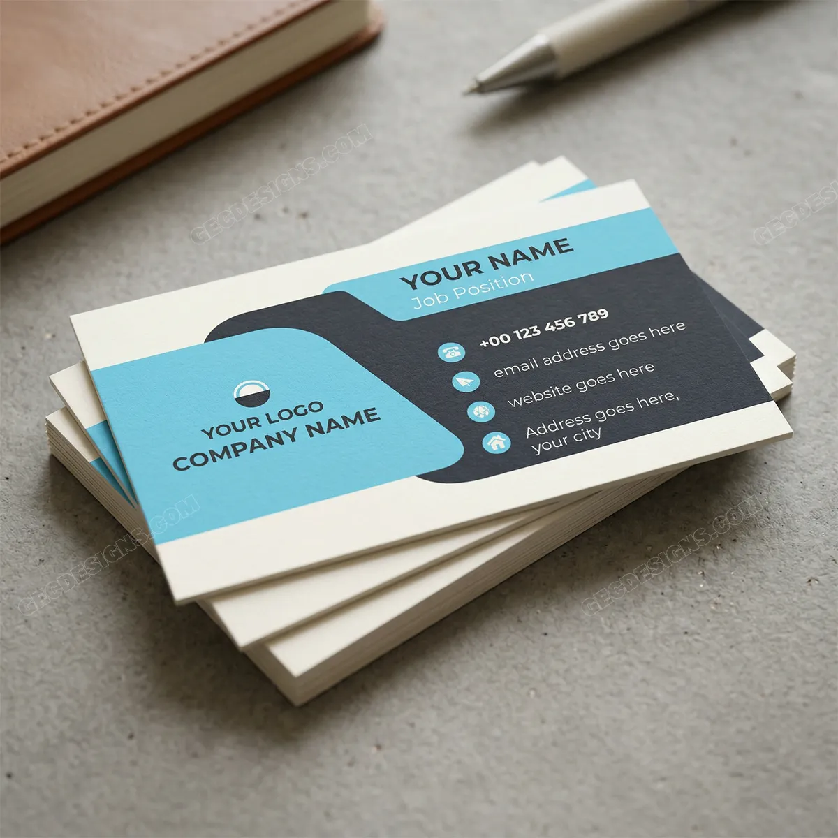 Modern Cyan And Black Professional Business Card Template Sr17062501 Mockup One