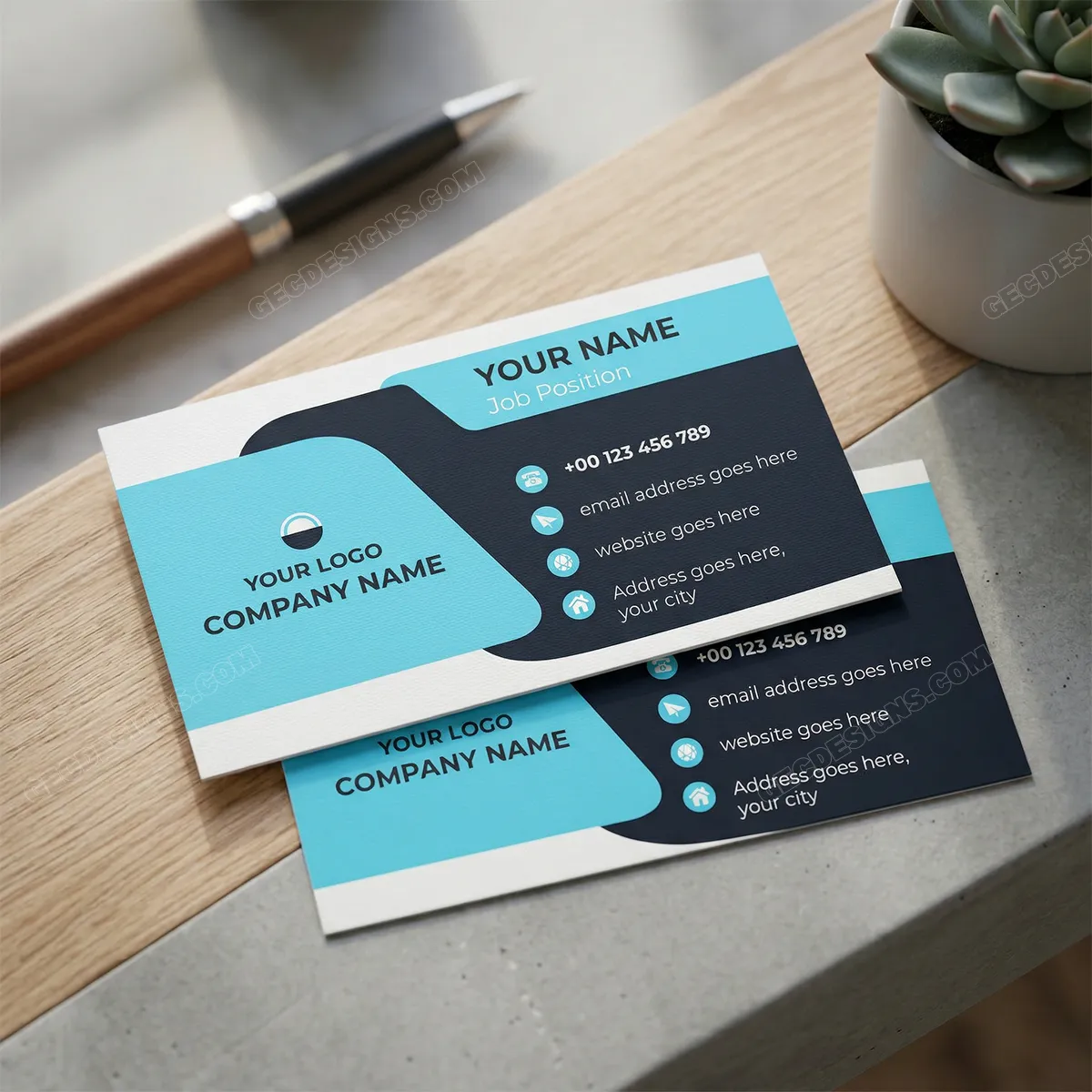 Modern cyan and black professional business card template