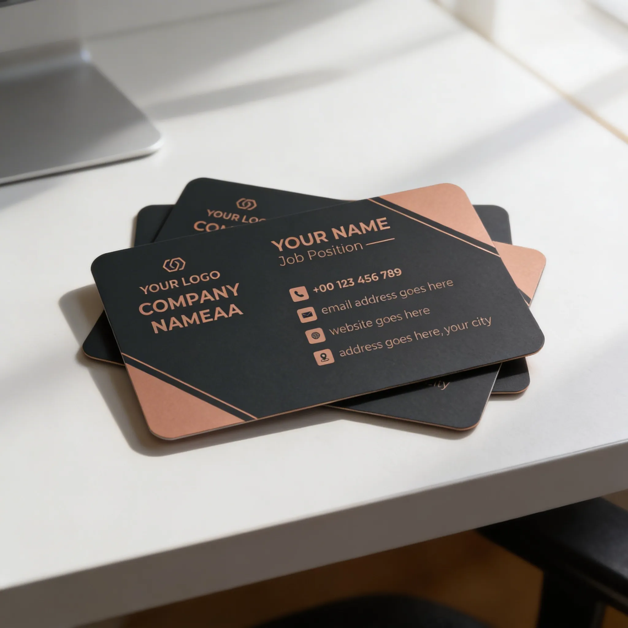 Modern Dark Visiting Card Design with Copper Accent for Premium Brands Mockup One