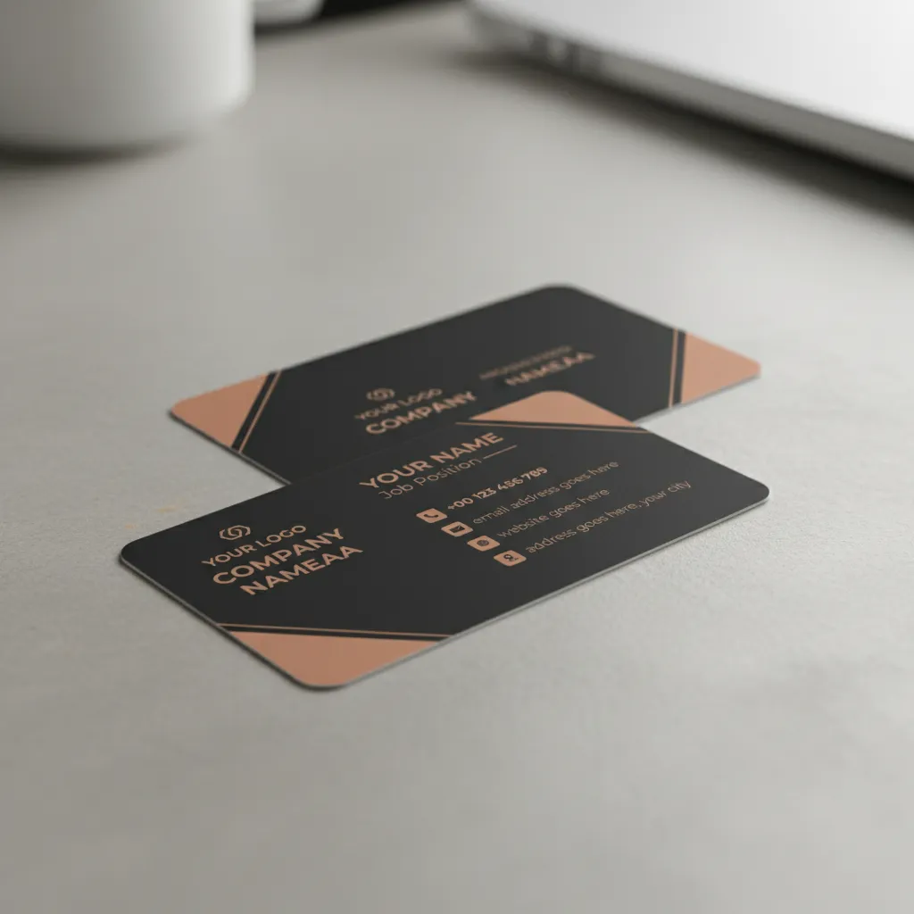 Modern Dark Visiting Card Design with Copper Accent for Premium Brands Mockup Two