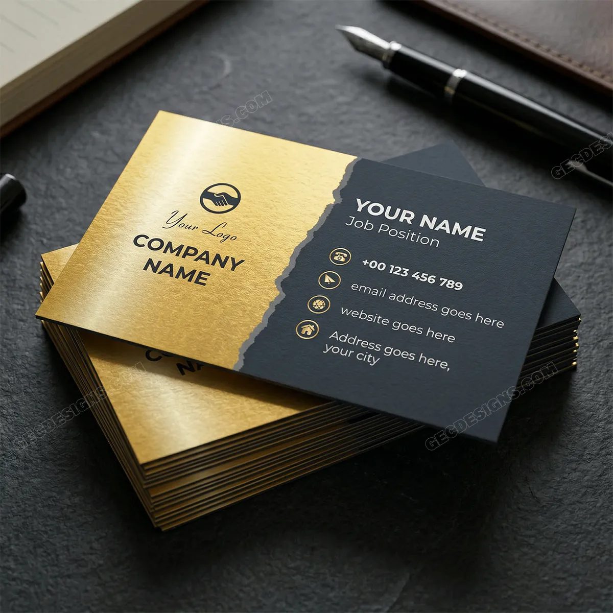 Modern Glossy Business Card Template With Golden Branding Background Sr23092404 Mockup One