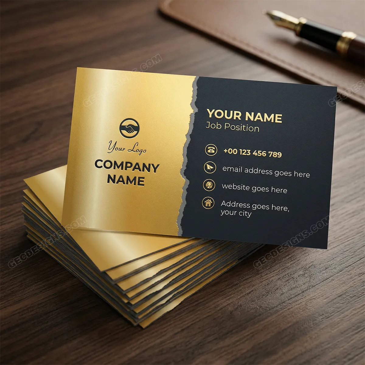 Modern Glossy Business Card Template With Golden Branding Background Sr23092404 Mockup Two
