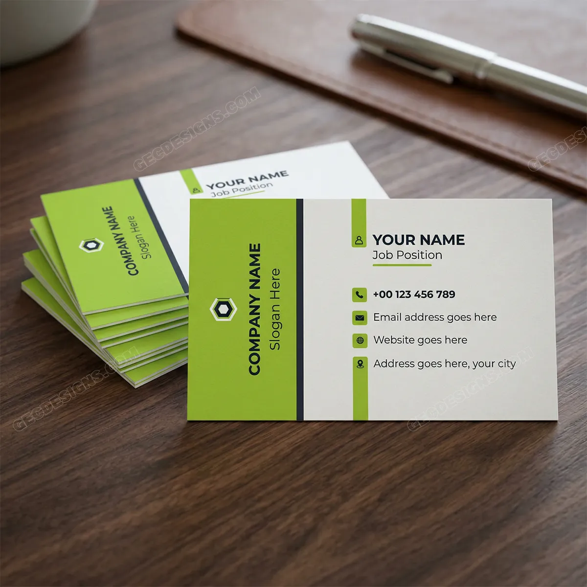 Modern Neon Green Business Card Template For Professionals Sr14072501 Mockup Two