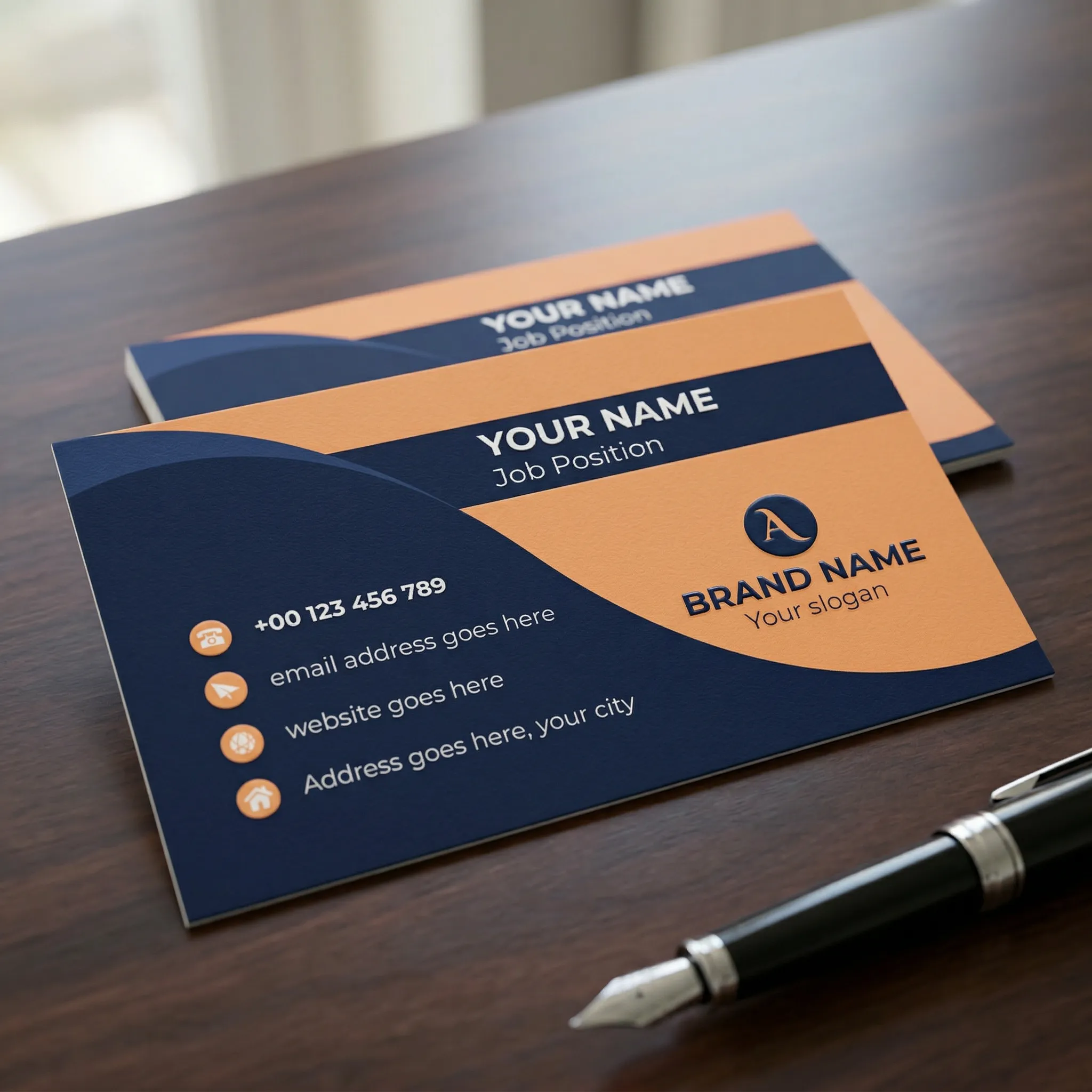 Modern Orange And Blue Visiting Card Design For Corporate Professionals Sr05032610 Mockup One