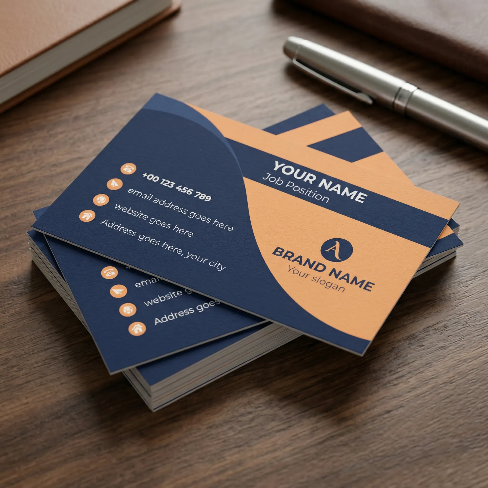 Modern Orange And Blue Visiting Card Design For Corporate Professionals Sr05032610 Mockup Two