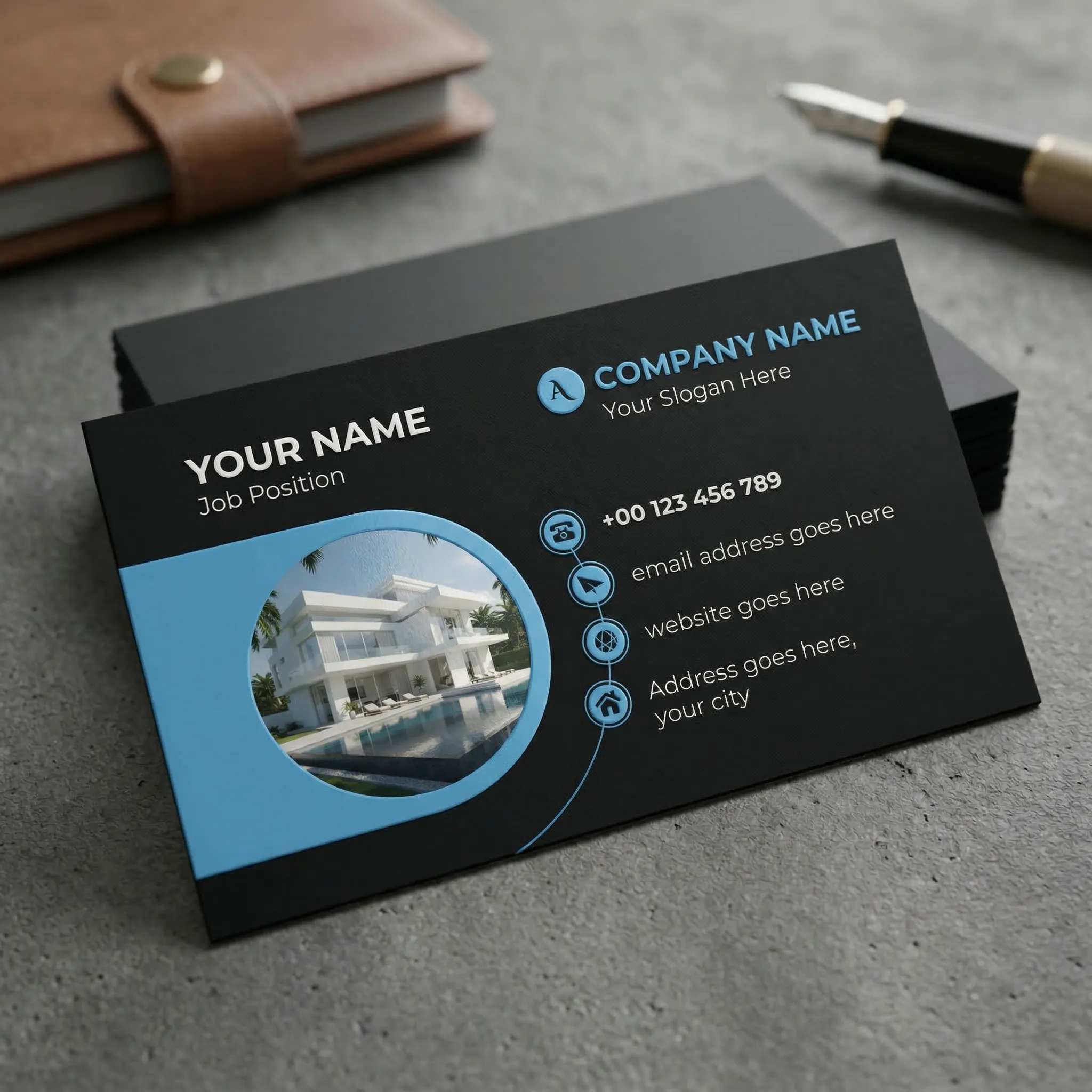 Modern Real Estate Business Card Template With Image And Cyan Accent Design Sr12032609 Mockup Two
