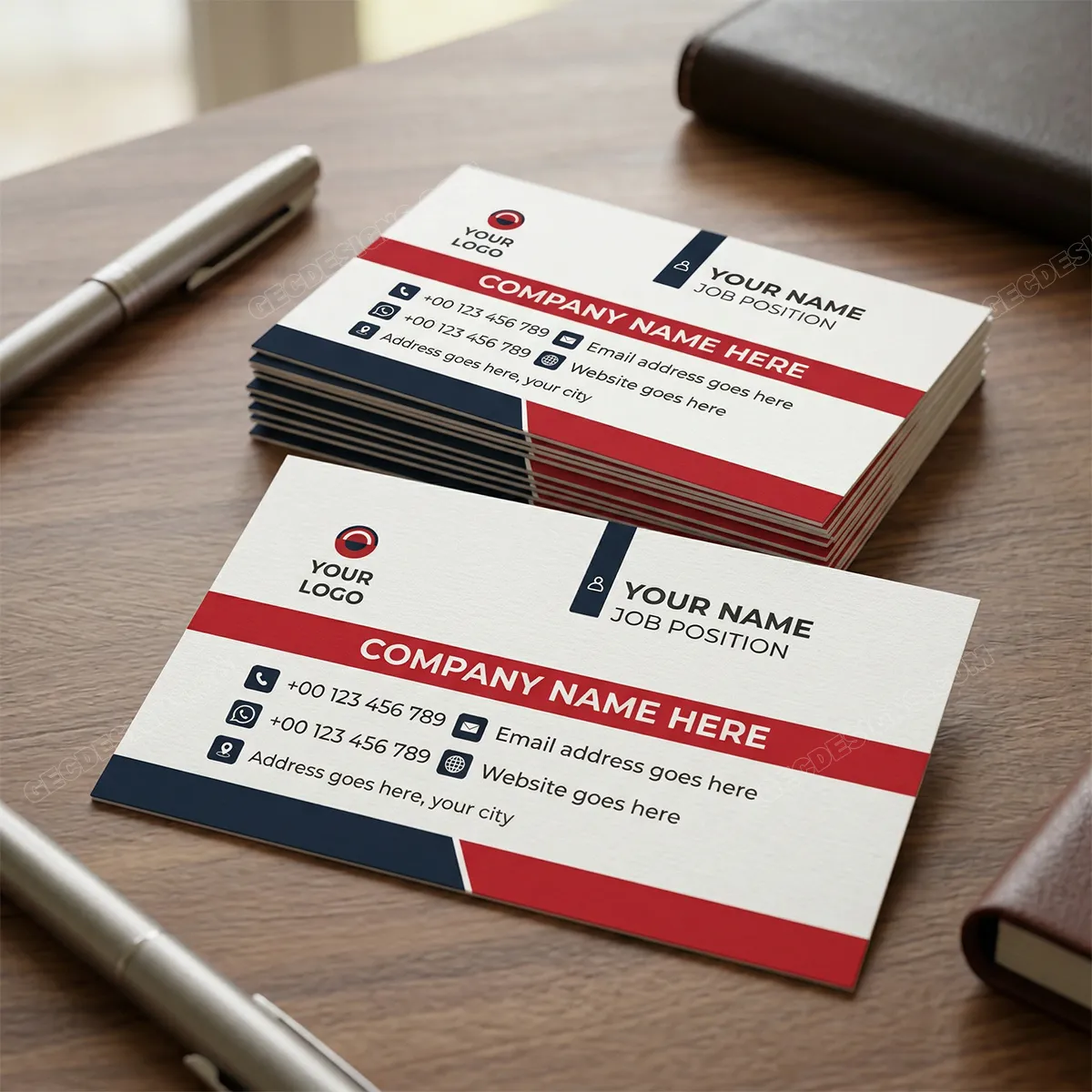 Modern Red And Charcoal Business Card Template For Professionals Sr01082514 Mockup One