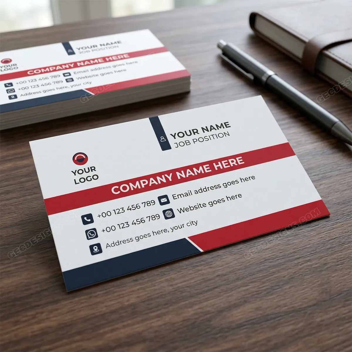 Modern Red And Charcoal Business Card Template For Professionals Sr01082514 Mockup Two