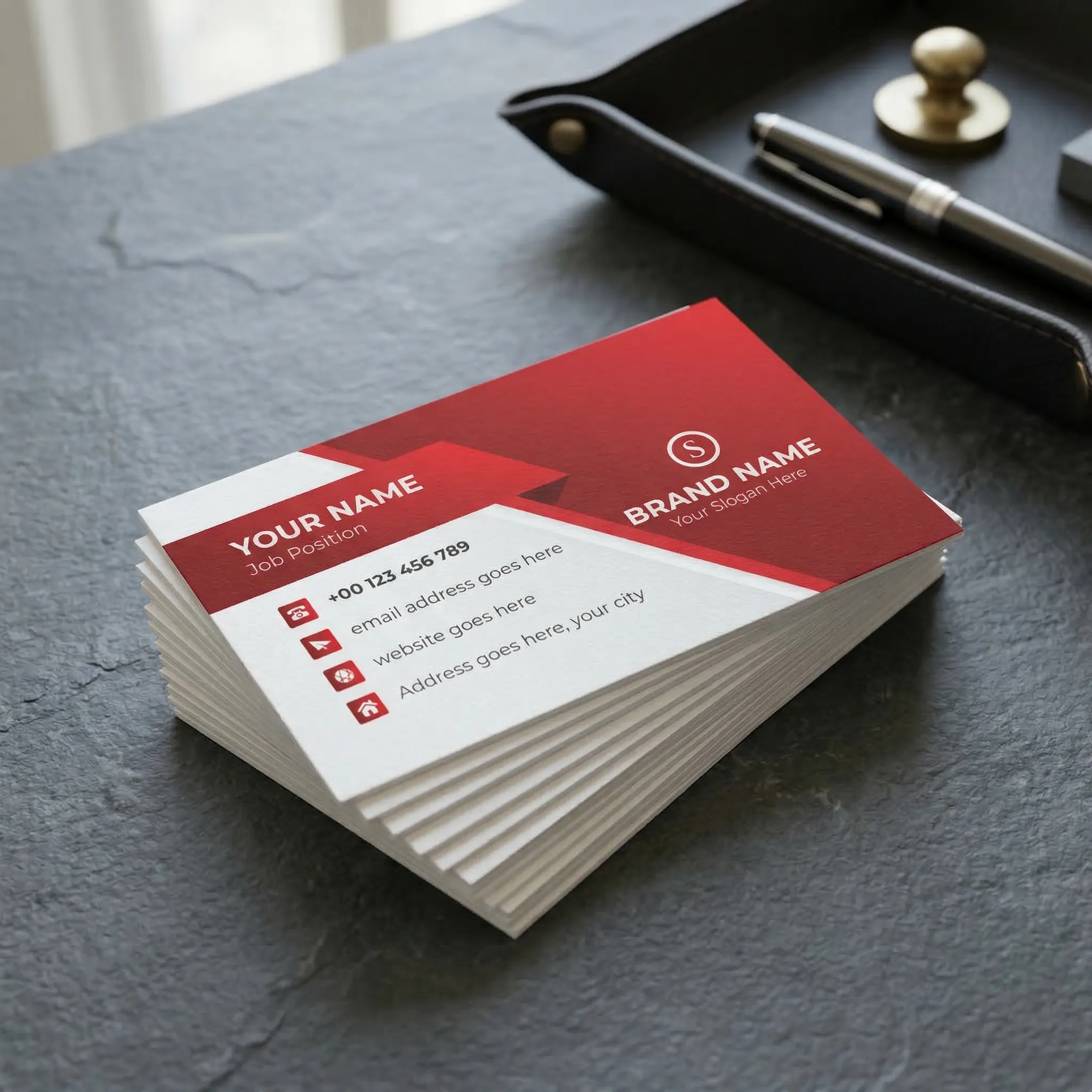 Modern Red Corporate Visiting Card Template For Professional Business Branding Sr12032602 Mockup Two