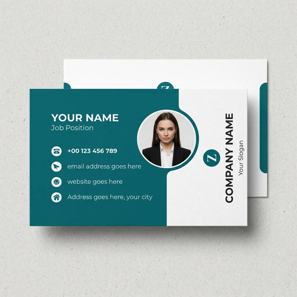 Modern Teal Corporate Visiting Card Template With Professional Photo And Clean Business Layout Sr29032608 Mockup Two
