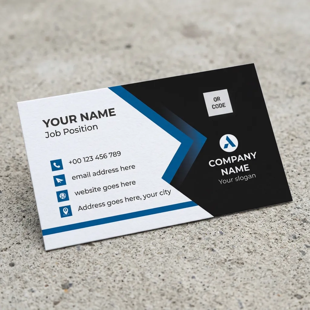 Modern visiting card template design for business branding with blue and black layout mockup one