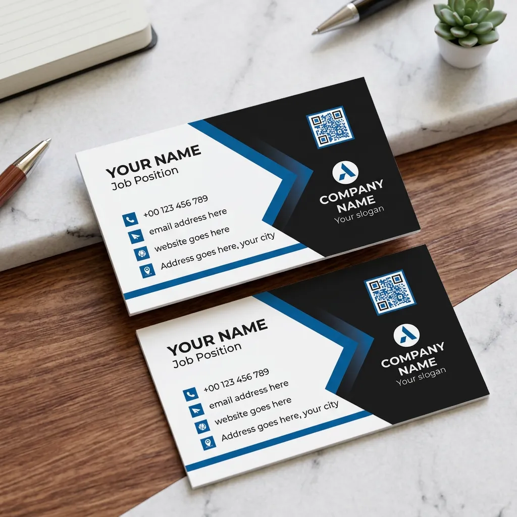 Modern visiting card template design for business branding with blue and black layout mockup two