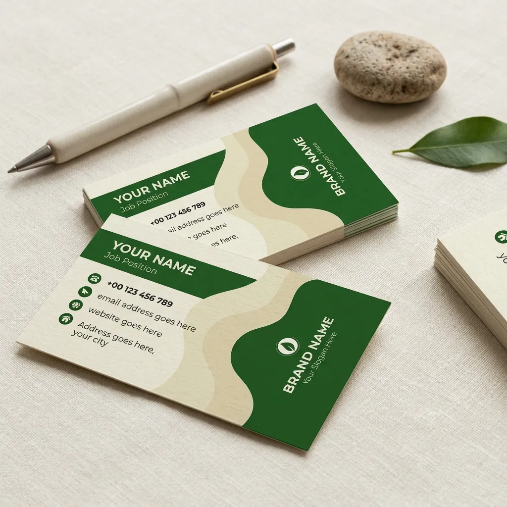 Nature Inspired Corporate Visiting Card Template With Green And Beige Organic Design Sr29032606 Mockup One