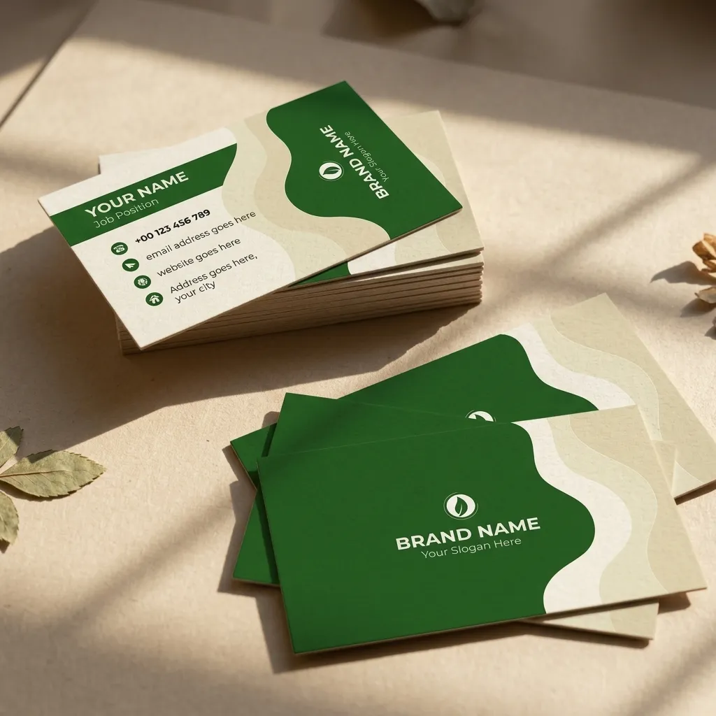 Nature Inspired Corporate Visiting Card Template With Green And Beige Organic Design Sr29032606 Mockup Two