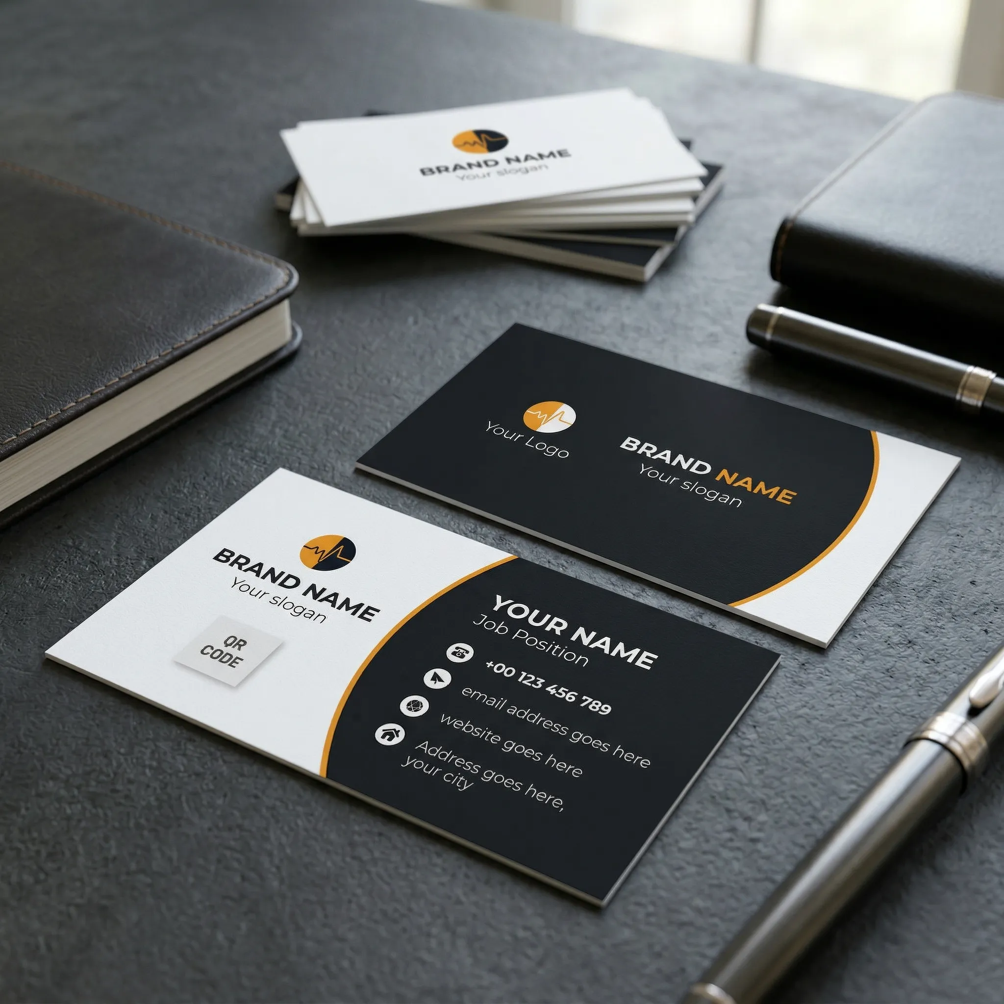 Premium Double Sided Visiting Card Design Template With Navy And Orange Layout Sr05032604 Mockup One