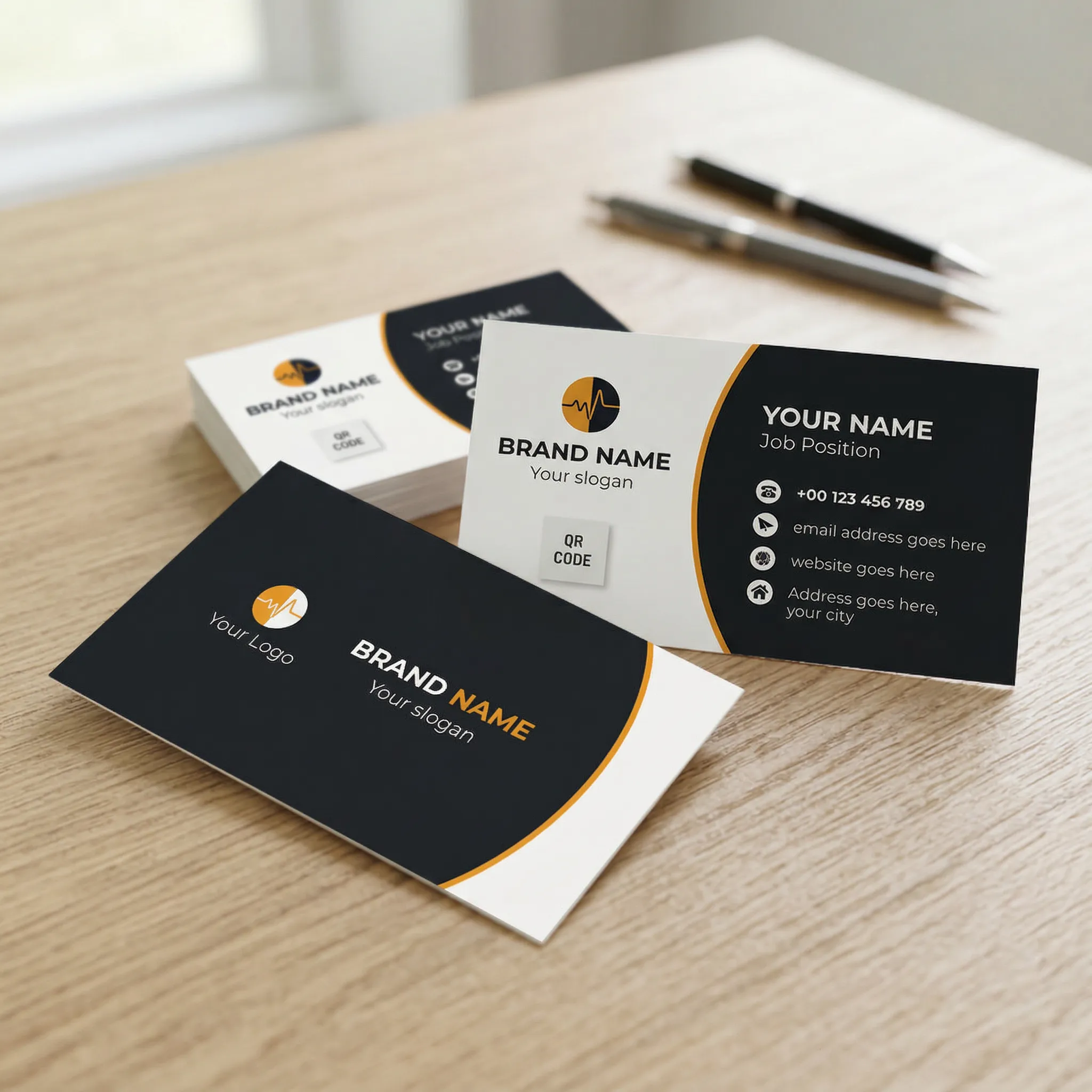 Premium Double Sided Visiting Card Design Template With Navy And Orange Layout Sr05032604 Mockup Two