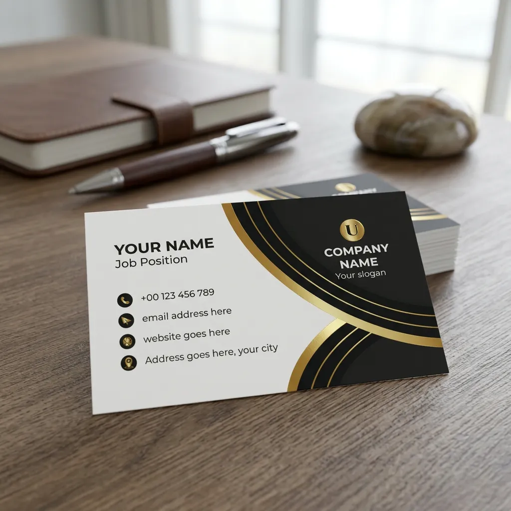 Print ready black gold business card design for professionals mockup one