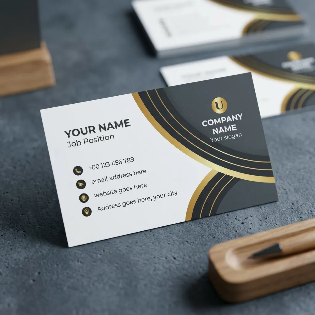 Print ready black gold business card design for professionals mockup two