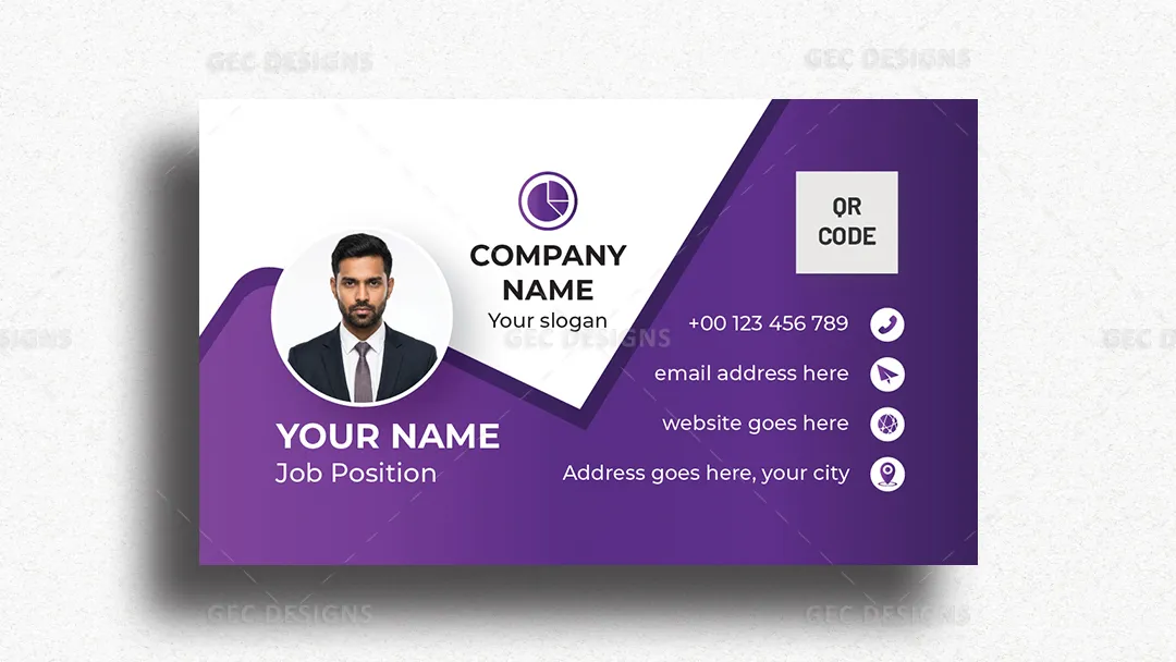 Print Ready Blue Purple Business Card Template with QR Code